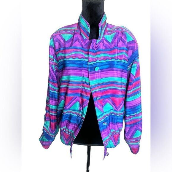 VINTAGE GREGOR GEOMETRIC 80s/90s WINDBREAKER JACKET SIZE SMALL UNISEX - Picture 6 of 12